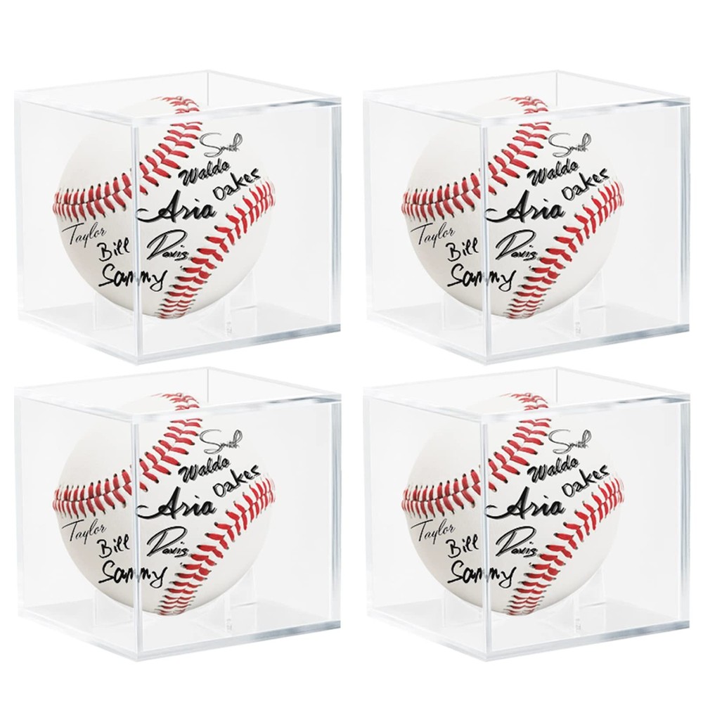 4 Pack Acrylic Baseball Case for Display, UV Protected Baseball Display Cube,...