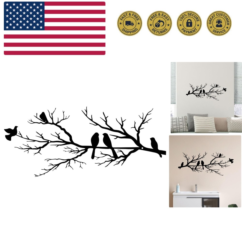 Metal Birds Wall Art, Metal Vivid Birds on Branch Silhouette Wall Decor Black...
