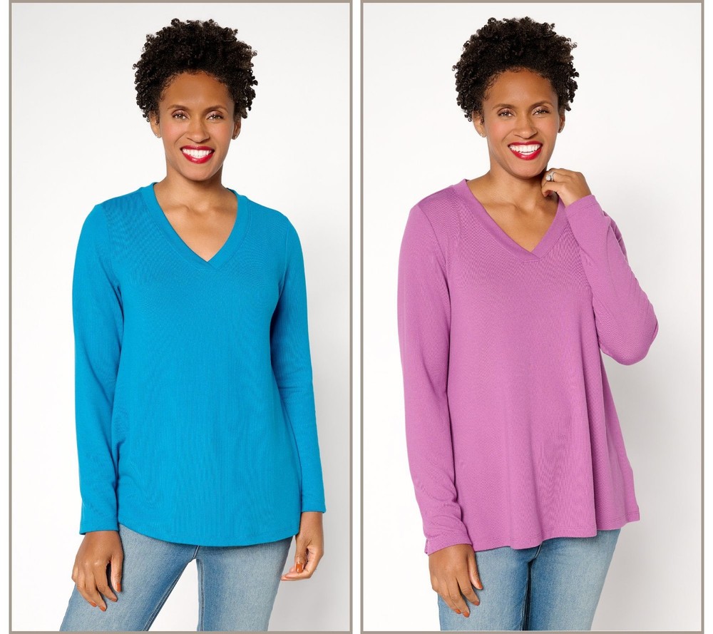 Denim & Co. Women's Top Plus Sz 2X Essentials Heavenly Multi-colored A673729