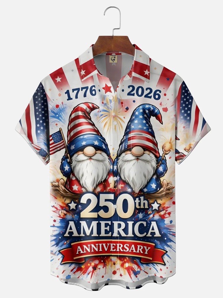 Independence Day American Flag Chest Pocket Casual Shirt