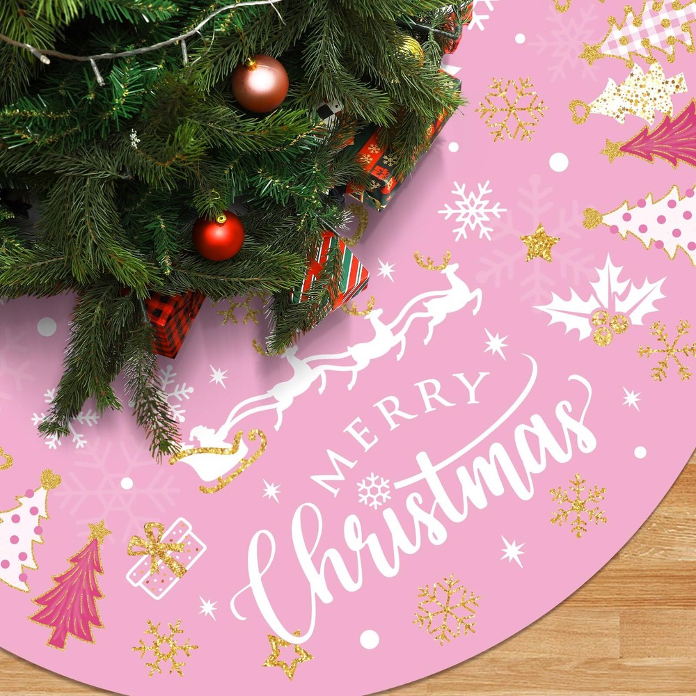 Christmas Tree Skirt 48 Inch Short Plush Xmas Tree Mat Merry Christmas Tree C...