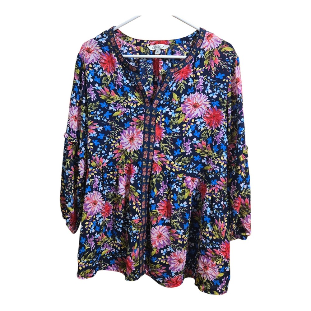 The Pioneer Woman Xtra Large Flowing Floral Tunic  Blouse V-Neck 3/4 Sleeve