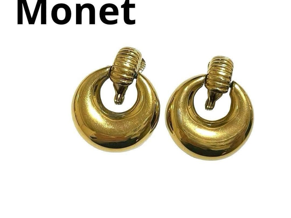 Monet Gold Tone Clip-On Earrings Ladies Vintage Style