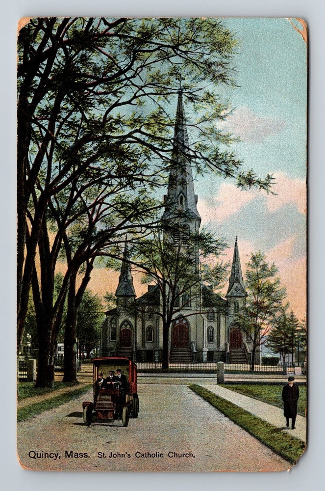 Quincy MA-Massachusetts St John's Catholic Church Vintage c1910 Postcard