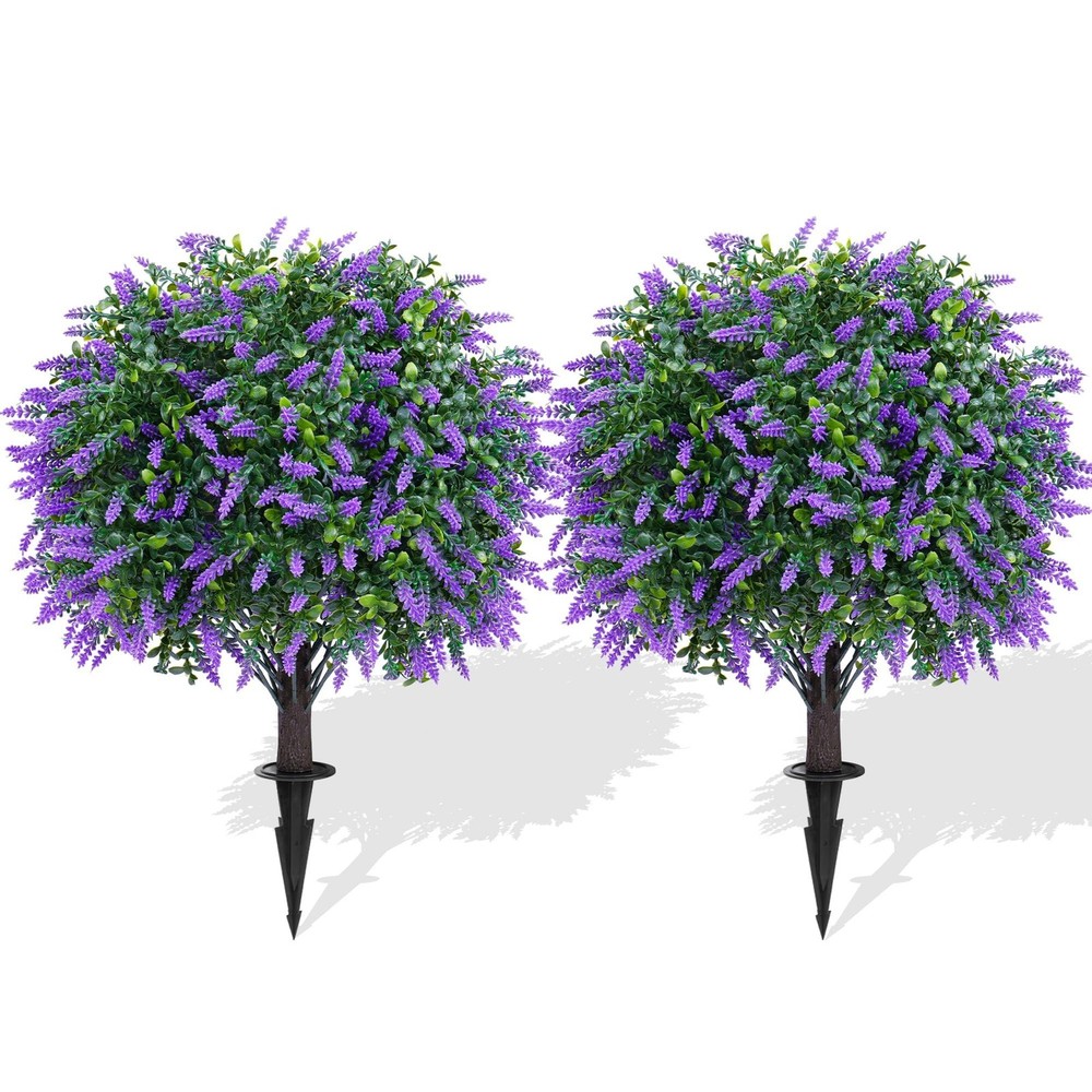 Yangrass Artificial Lavender Topiary Ball Trees with Ground Spike, Set of 2 U...