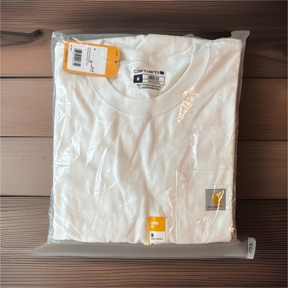 Carhartt Men's White Loose Fit Crew Neck Pocket Logo T-Shirt Short Sleeve M
