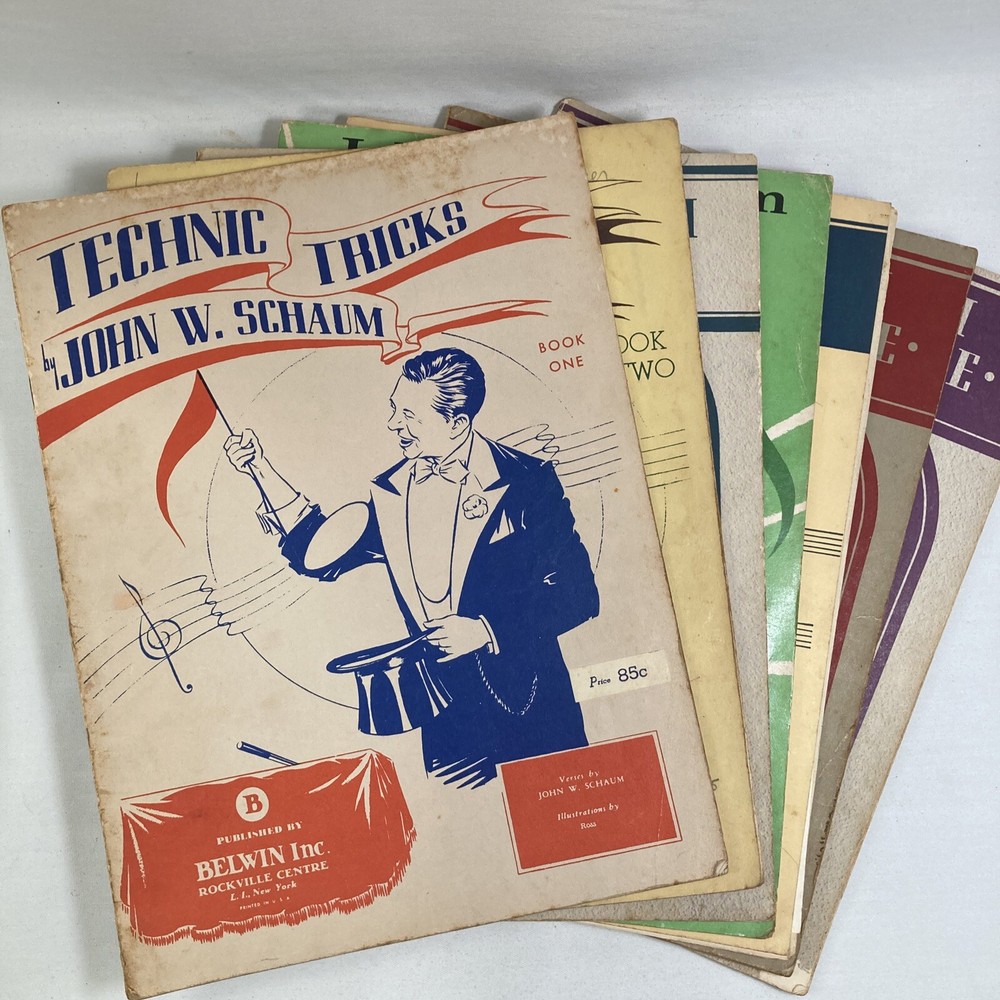 Lot of 7 JOHN W. SCHAUM Piano Course Note Speller Music Books 1940s -50s. WORN