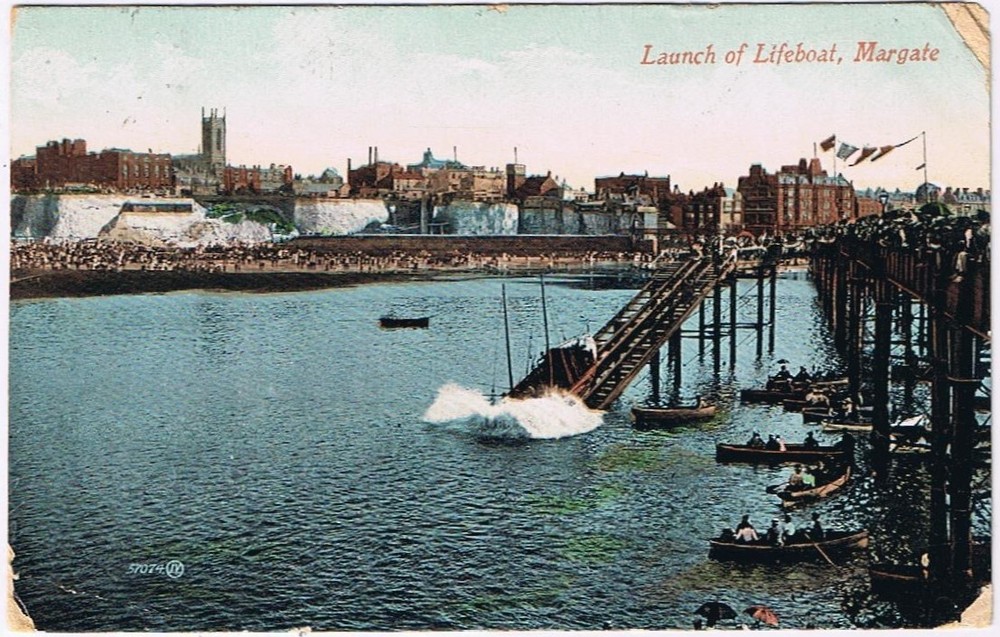 Postcard Launch Of Lifeboat Margate Kent England UK