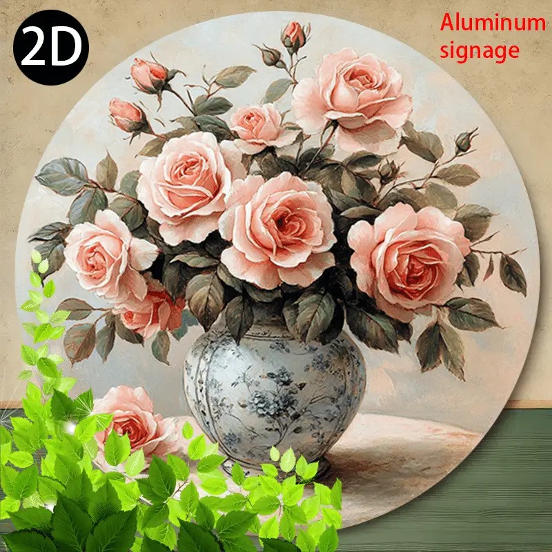 Vintage Victorian Floral Wall Decor Pink Roses in Antique Vase