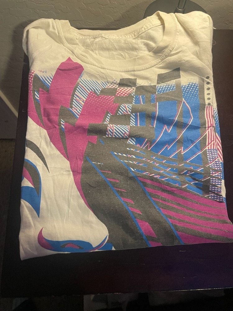 Vintage 80s Abstract Graphic Face Print T-Shirt White-image