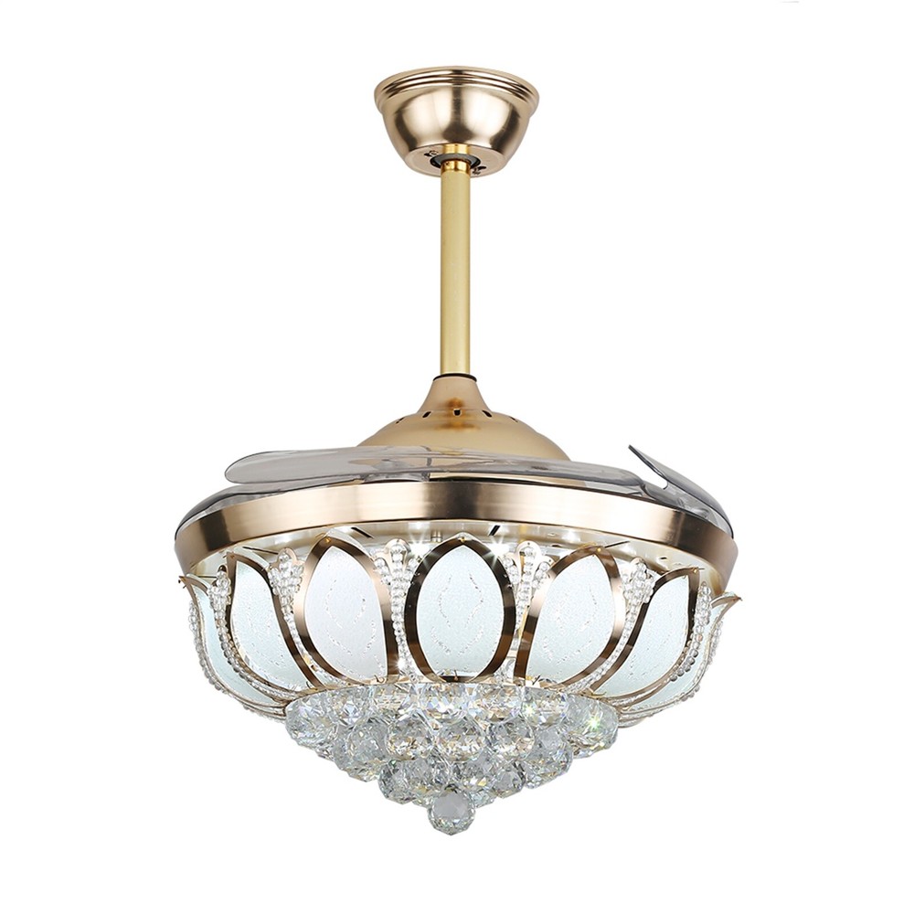 42-Inch Crystal LED Chandelier Ceiling Fan with Remote Control and Hidden Blades  