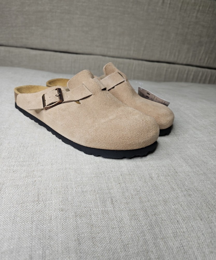 Birkenstock Boston Taupe Suede Leather Shoes 39 Women's (8-8.5), Men's (6-6.5)
