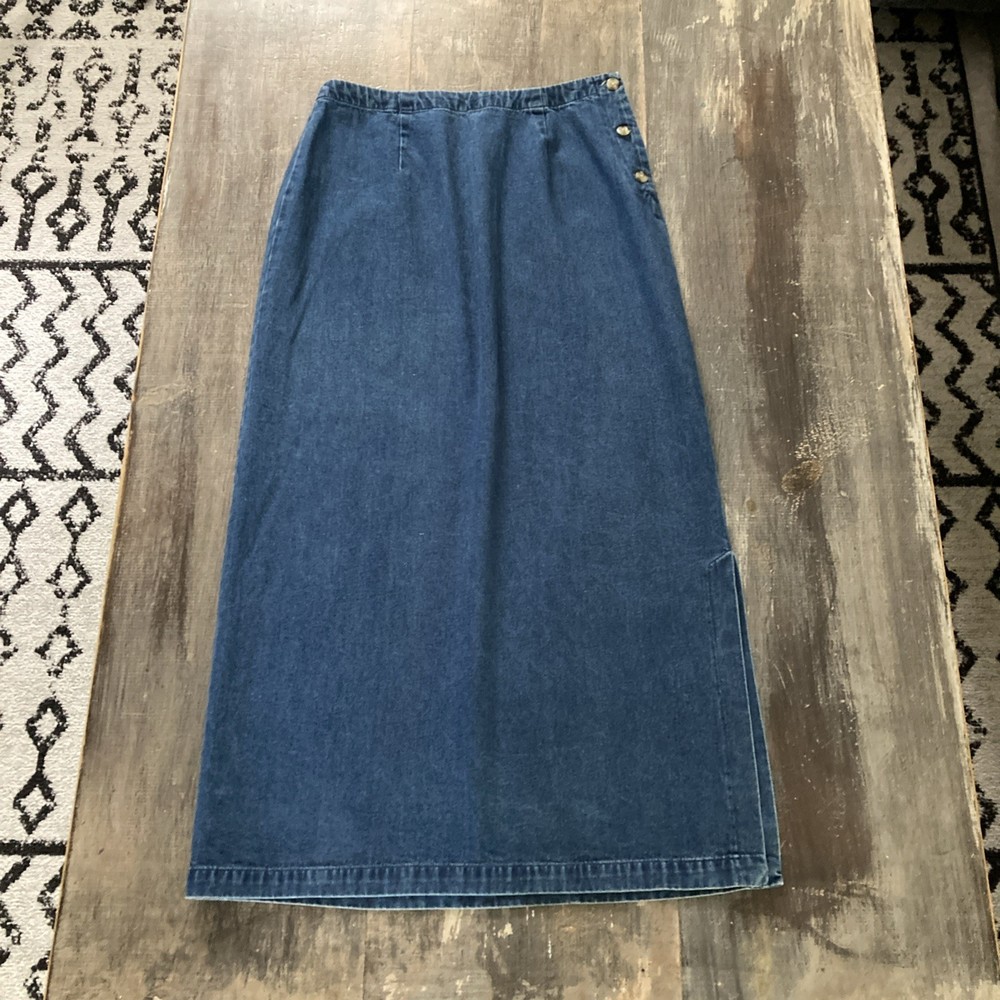 VTG Eddie Bauer Skirt Womens 8 Maxi Long Medium Blue Denim Farmcore Cottagecore