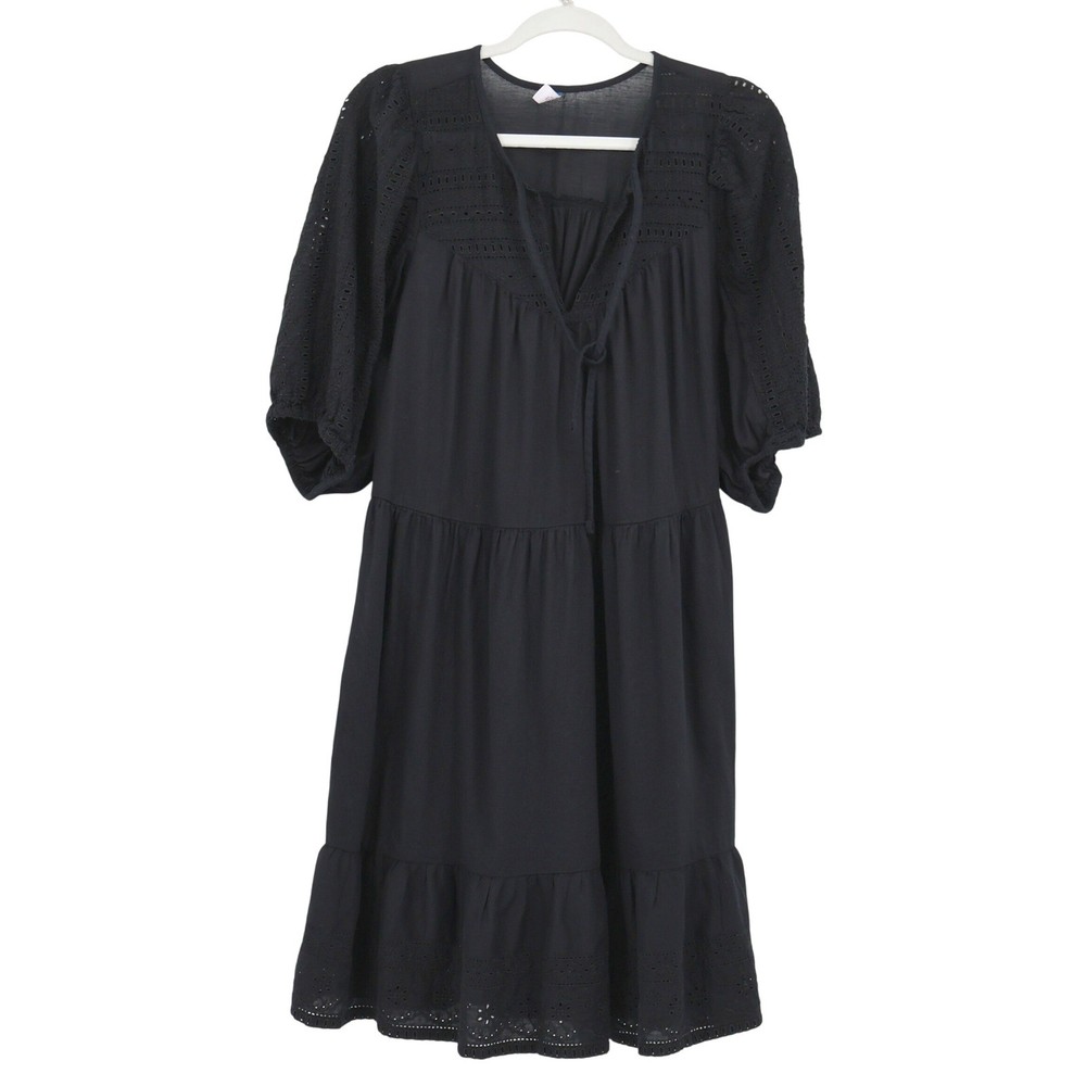 Old Navy Eyelet Midi Dress Womens LT Black Boho Bohemian Cottagecore Feminine