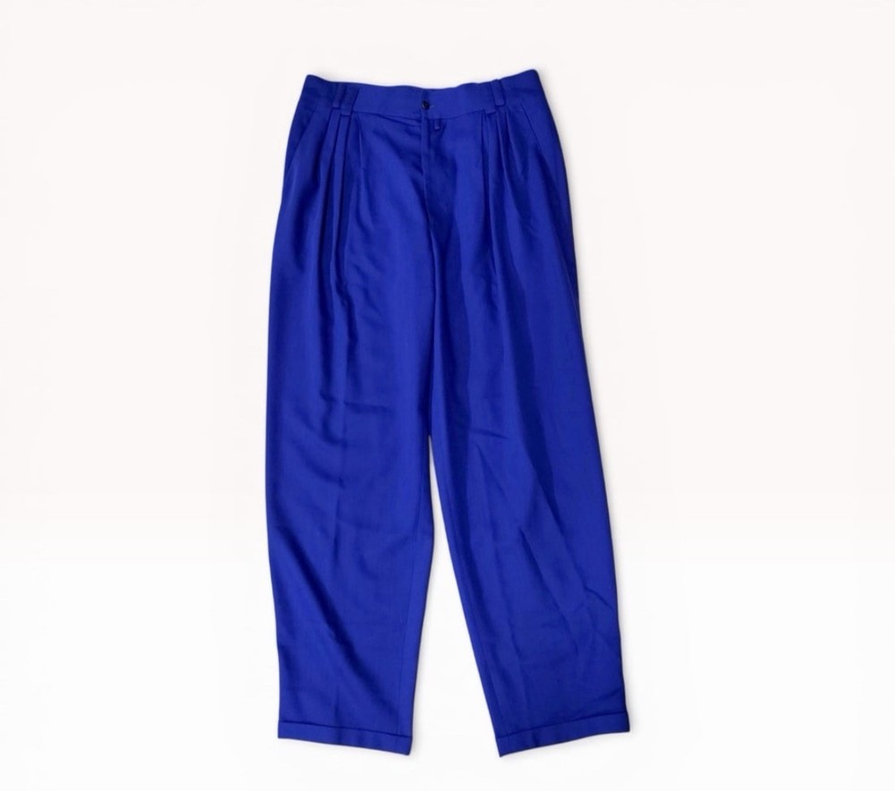 Gianni Versace Cobalt Blue Wool Gabardine Pleated Trousers, Circa 1990 Size 52