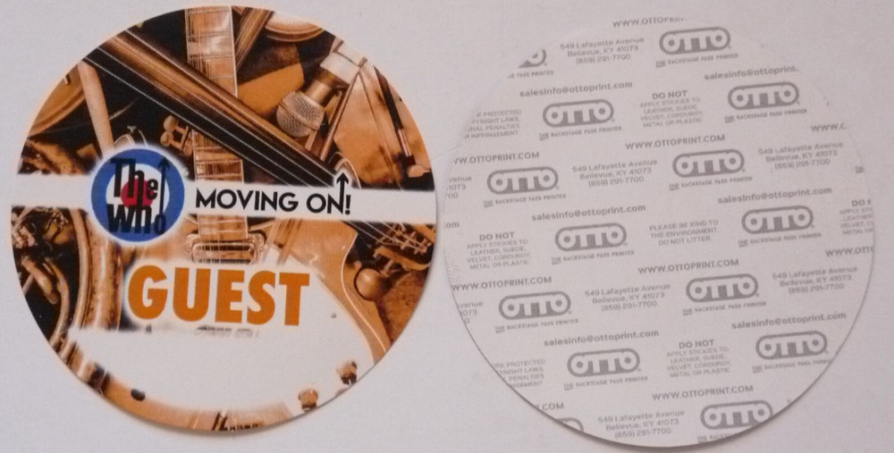 The Who Orange Moving On Up Photo 2019 Concert Tour Backstage Pass D15