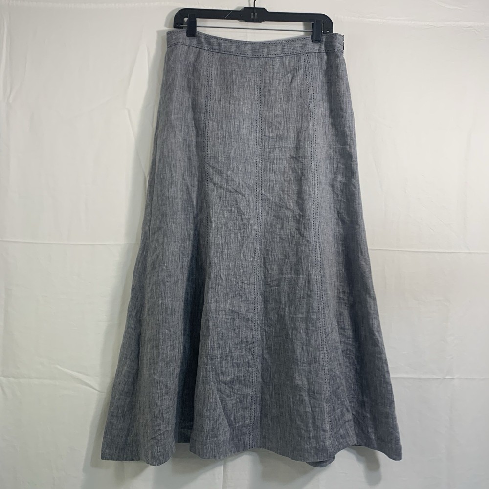Ecologie Women's 8 Linen Long Blue Grey Skirt Side Zip Lined Classic Career READ