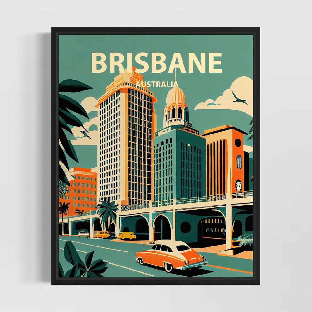 Brisbane Retro Art Print Brisbane Wall Art Illustration Brisbane Vintage