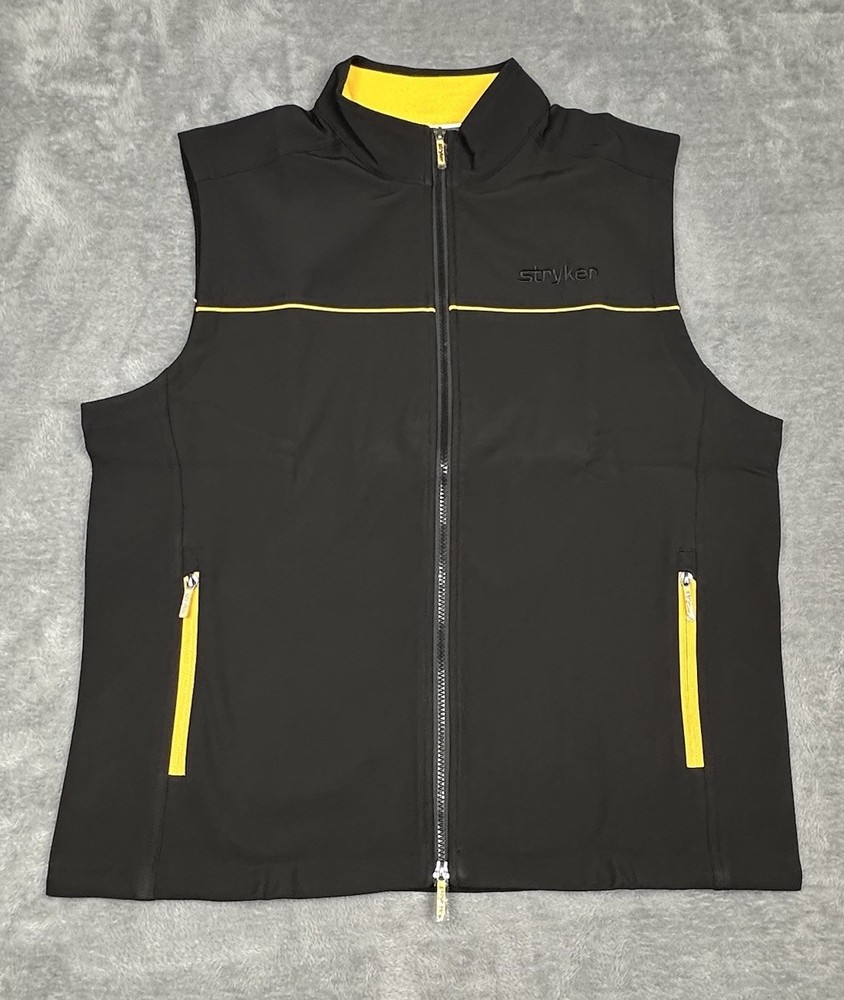 Stryker Vest Mens Large Black Yellow Full Zip Soft Shell Pockets Casual Work NEW