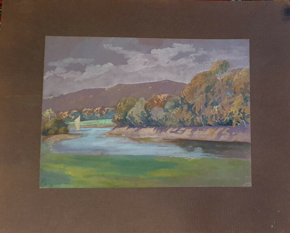 Watercolour Monog.ak 1914FLUSSLANDSCHAFT At Valley Mountains Wälder Meadows
