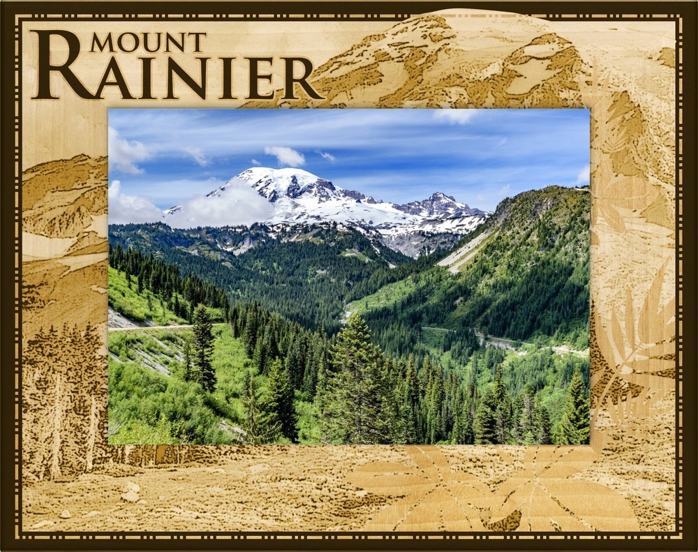 Mount Rainier Mt. Scene Laser Engraved Wood Picture Frame Landscape (4 x 6)