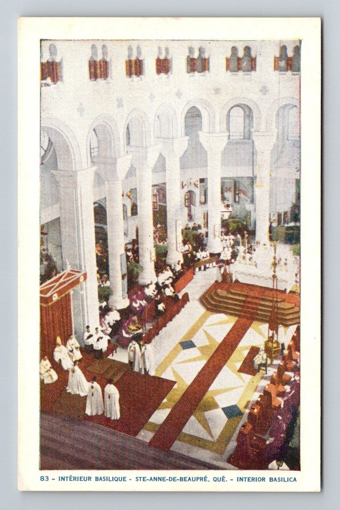 Canada- Quebec St. Anne de Beaupre Basilica Interior View Old Vintage Postcard