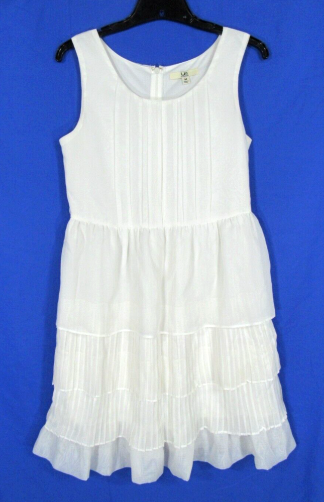 YA LOS ANGELES Lined CRYSTAL PLEATS Tiered/Ruffle SLEEVELEES A-Line Dress Sz M