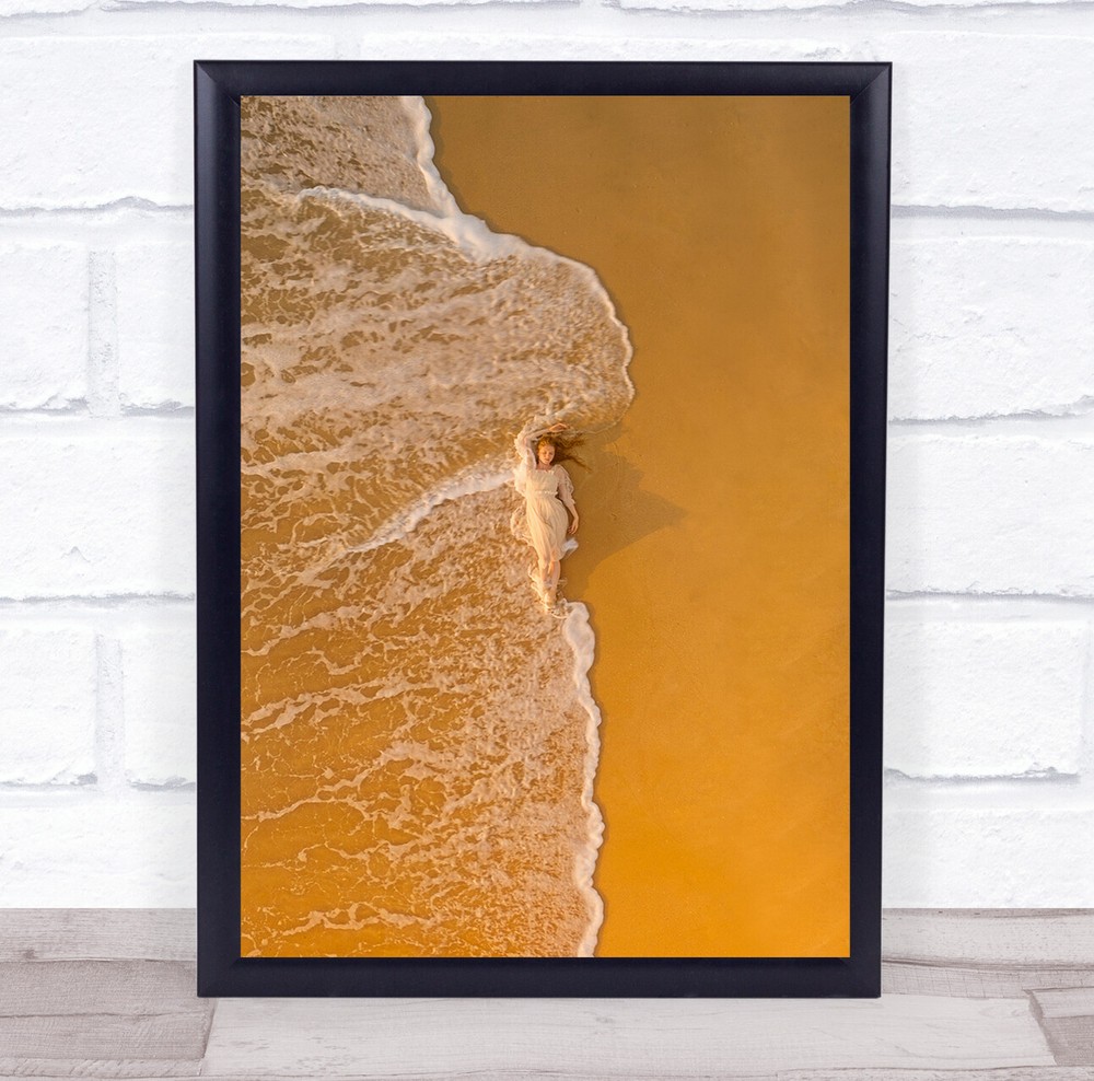 The Sea sandy beach woman laying Wall Art Print