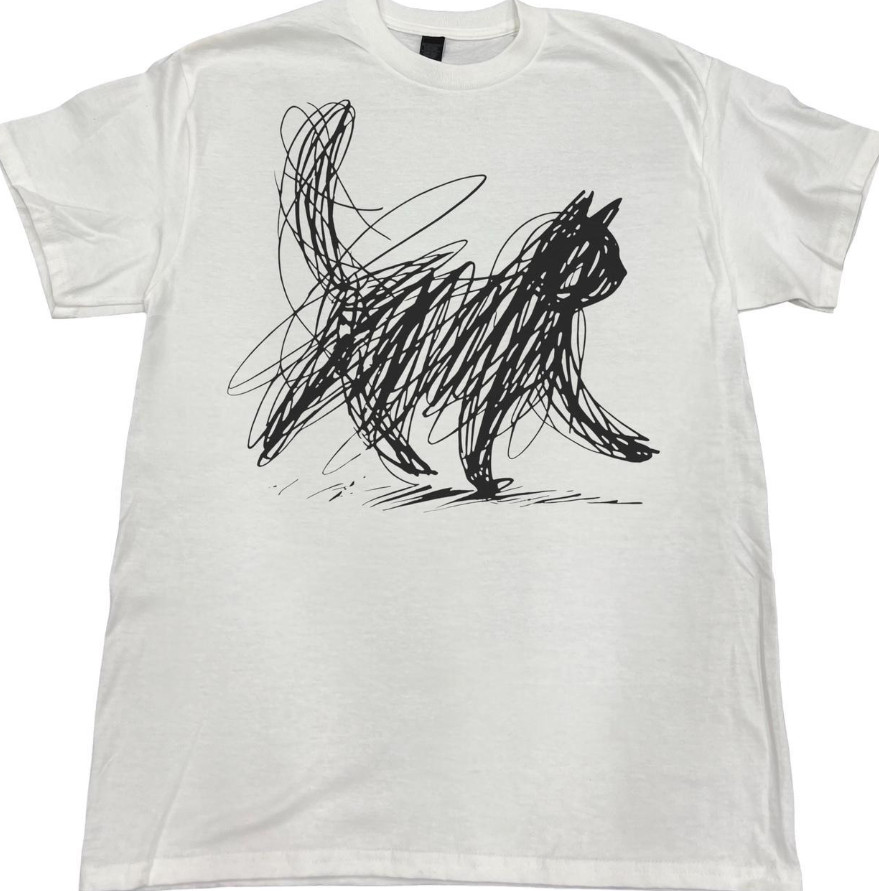Vintage Style Minimalist Cat Abstract Line Art Graphic Tshirt S-2XL-image