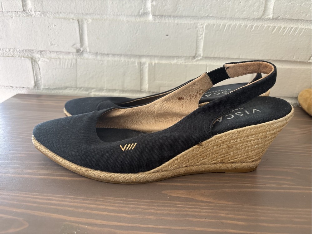 VISCATA  Barcelona Canvas Espadrille Wedge  Sling Back Jute/Black- Size 41