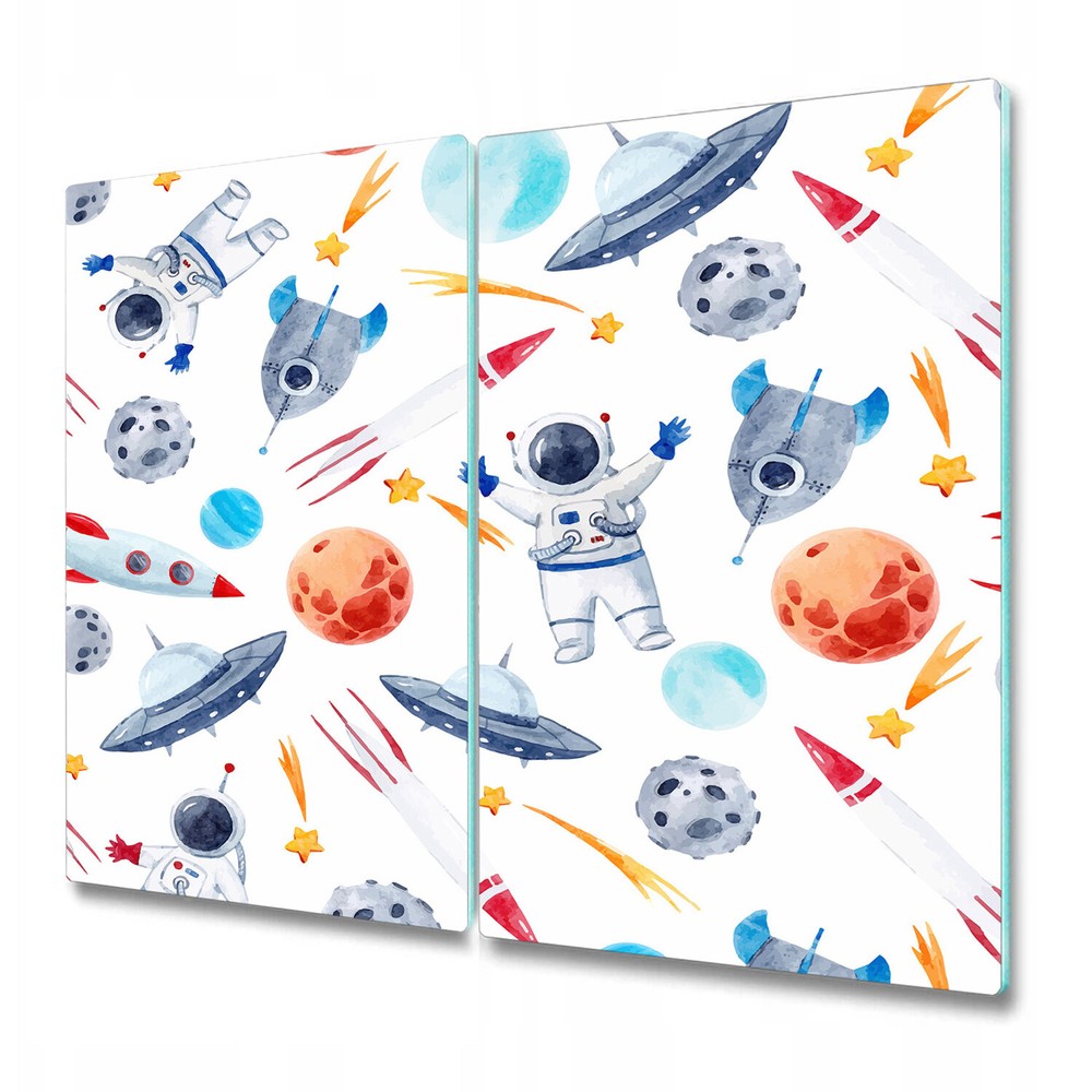 Glass Chopping Cutting Board Astronaut Galaxy Rocket Planet Colourful 2x30x52