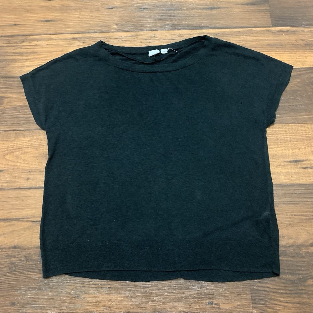 Gap Linen Blend Top Black Crew Neck Short Sleeve Women’s Size S, Knit