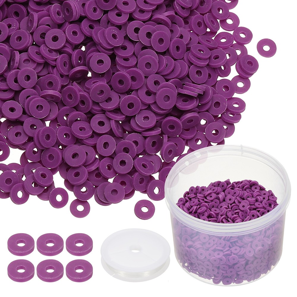 3000 Pcs Purple 6mm Flat Clay Beads Friendship Bracelet DIY Kit with Cord