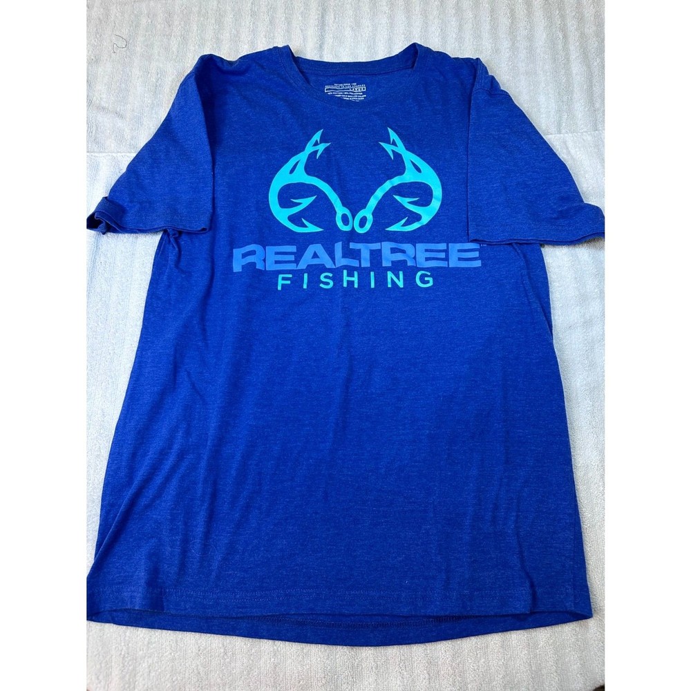 Realtree Fishing T-Shirt Mens Large Blue Graphic Outdoor Hunting Fishing Tee