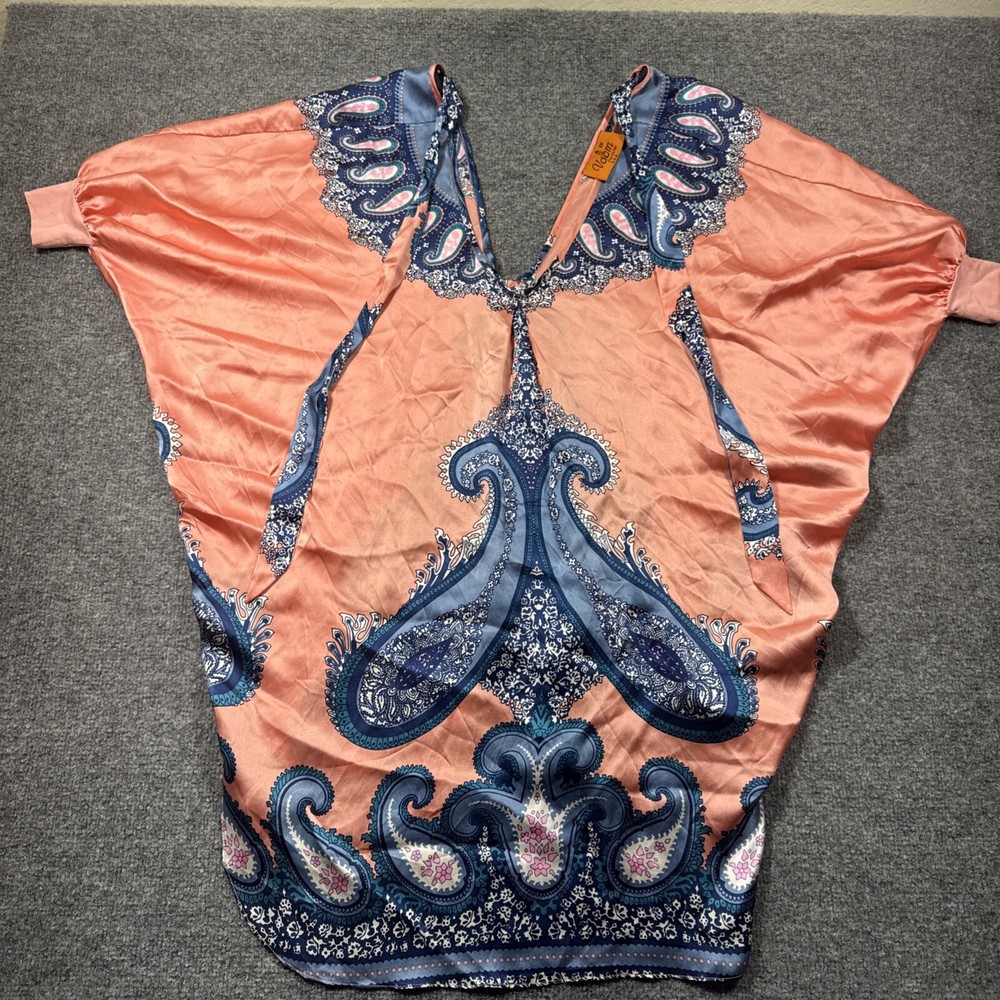 Voom Silk Kaftan Top with Paisley Print Made in USA