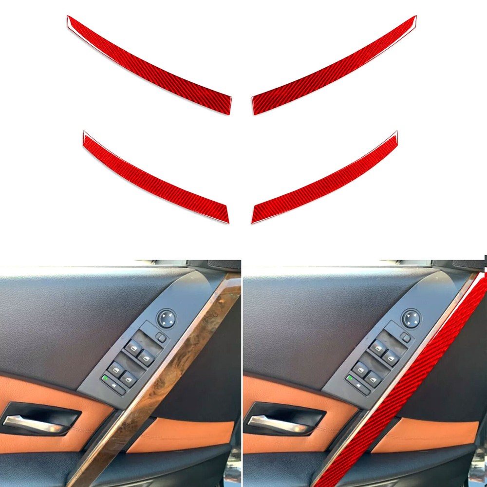 Red Carbon Fiber Rear Door Handle Pull Cover Trim For BMW 5 Series E60 2004-2010