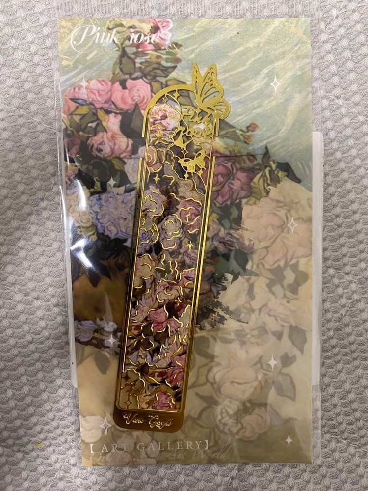 Metal Bookmark Floral Butterfly Oil Painting Design Gold Tone Art Gift