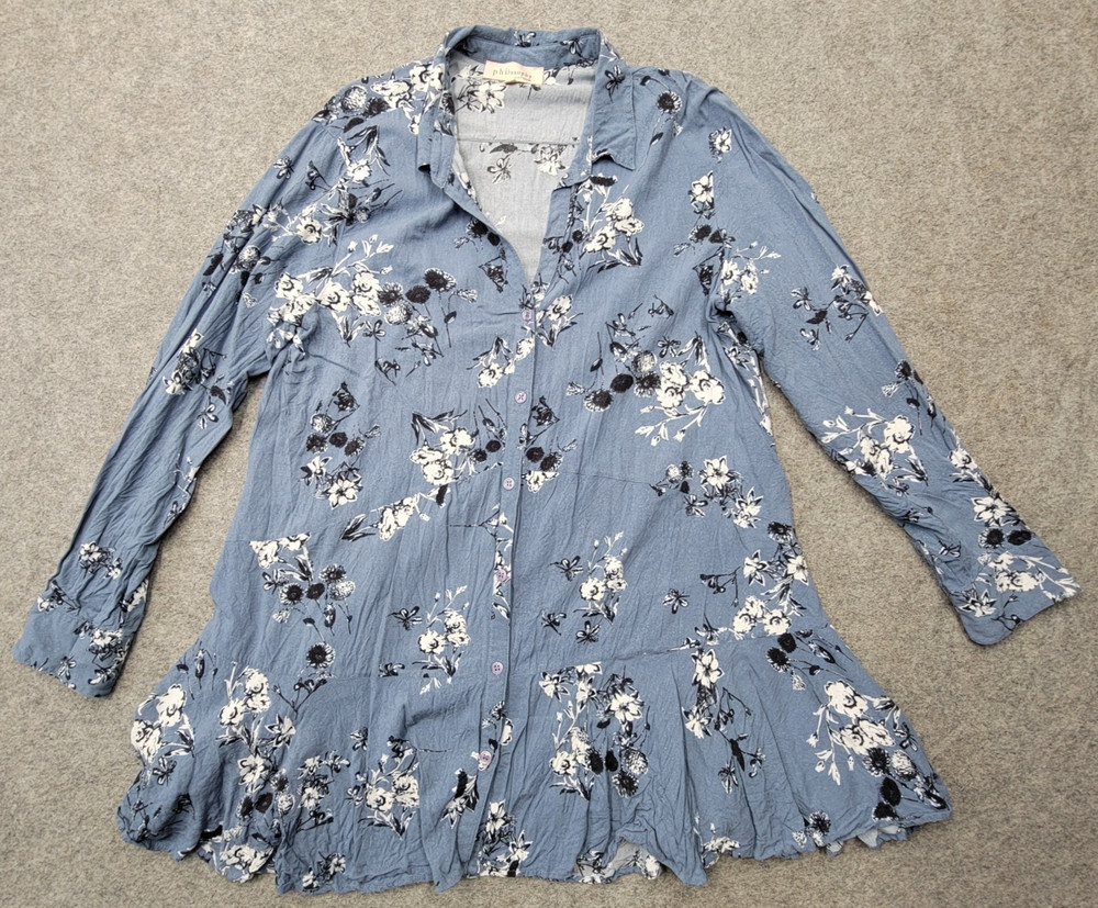 Philosophy Womens Blue Floral Top Size XL Longsleeve