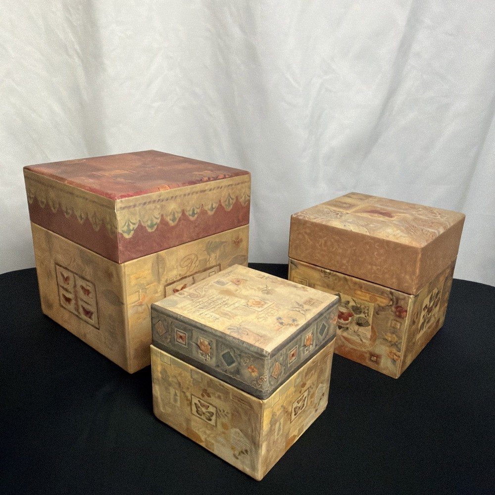 Bob’s Boxes Set Of 3 Butterflies And Flowers 3.5”, 4.5”, 5.5” Nesting Boxes