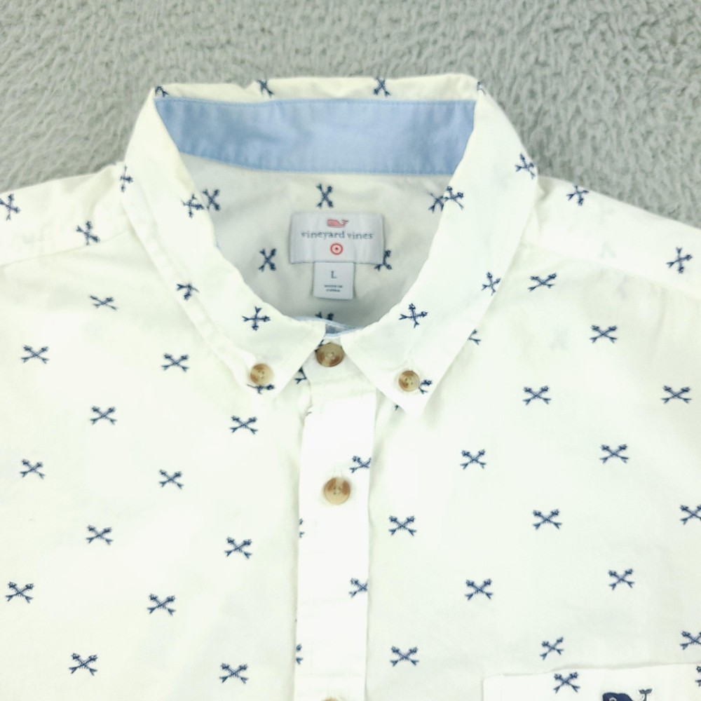 Vineyard Vines Shirt Mens Large White Blue Oars Short Sleeve Button Down Target