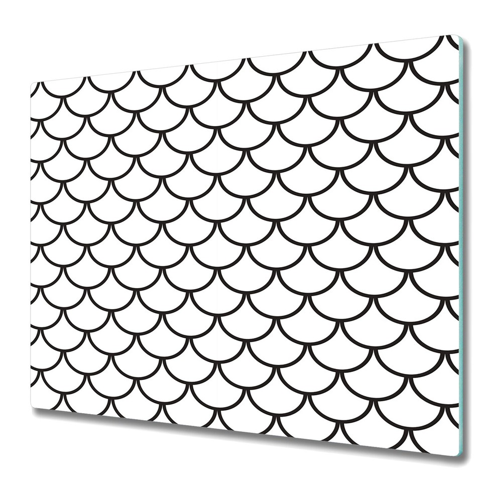 Glass Kitchen Chopping Board Minimalistic fish scales black & white 60x52