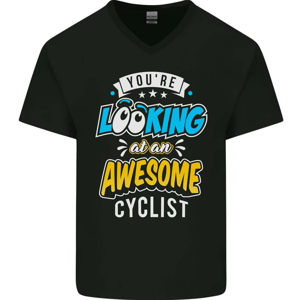 Cycling Looking at an Awesome Cyclist Mens V-Neck Cotton T-Shirt
