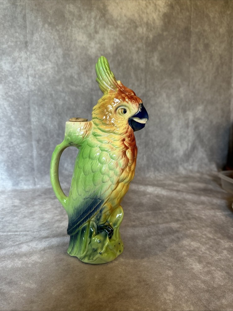 VTG French Saint Clement Majolica Parrot Absinthe Pitcher/Decanter #468-image