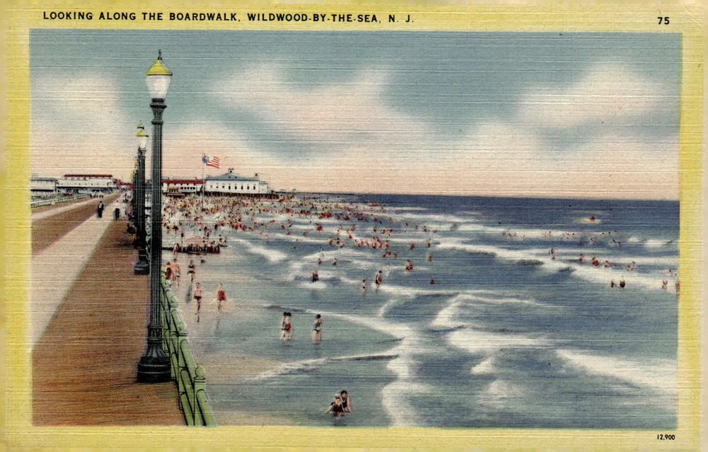 1940s Wildwood-By-The-Sea NJ Boardwalk Beach Linen Postcard Jersey Shore Ocean