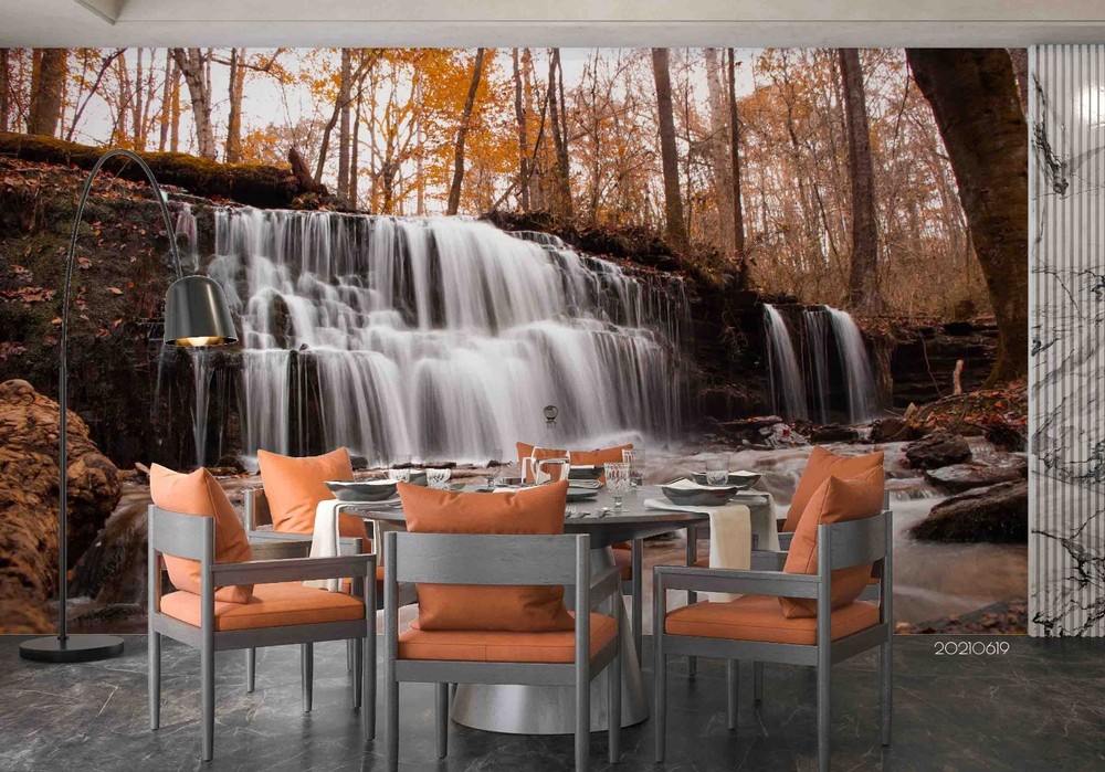 3D Forest Waterfall Autumn Landscape Wall Murals Wallpaper Murals Wall Sticker