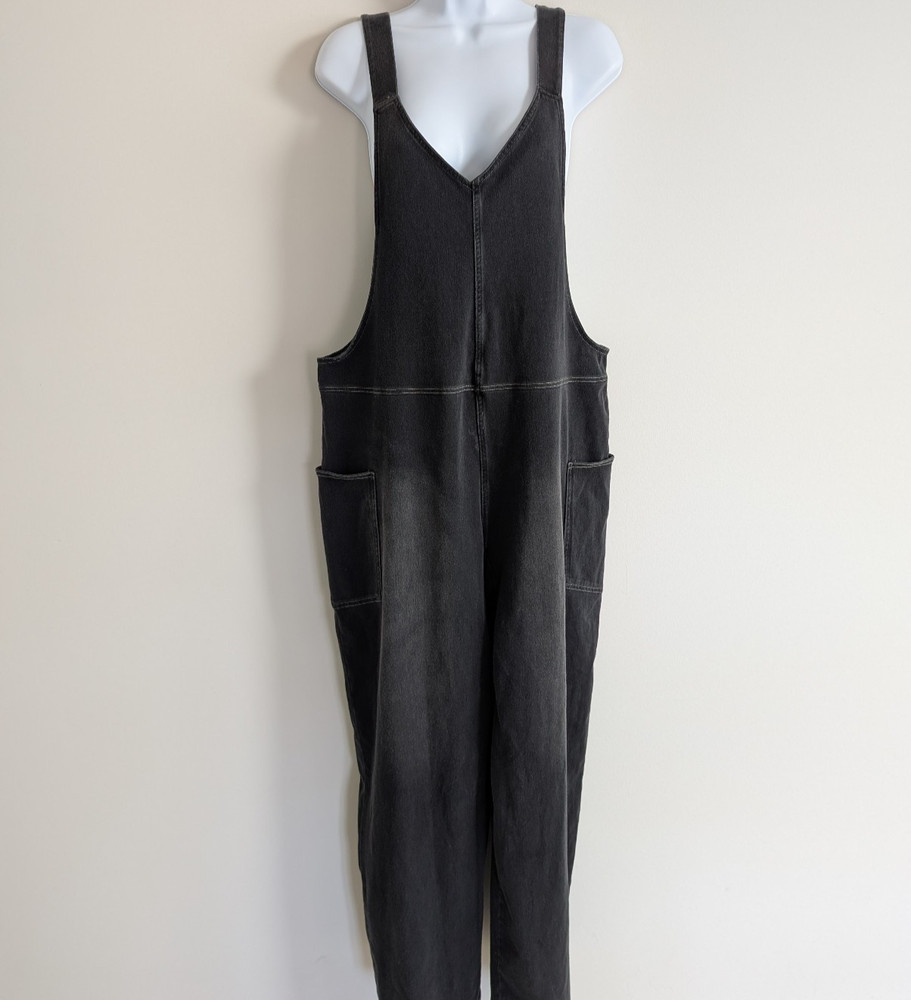 Halara Flex V Neck Overalls Womens Large Pocket Washed Denim Casual Comfort