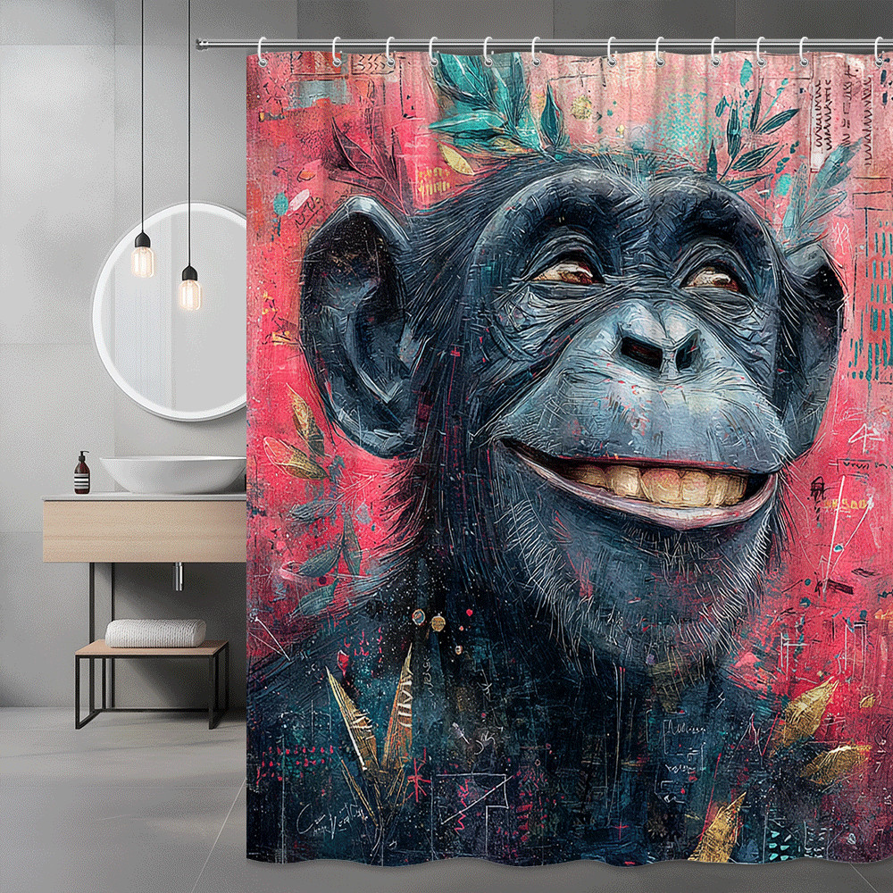 Chimpanzee Art Shower Curtain, Pink Floral Abstract Print