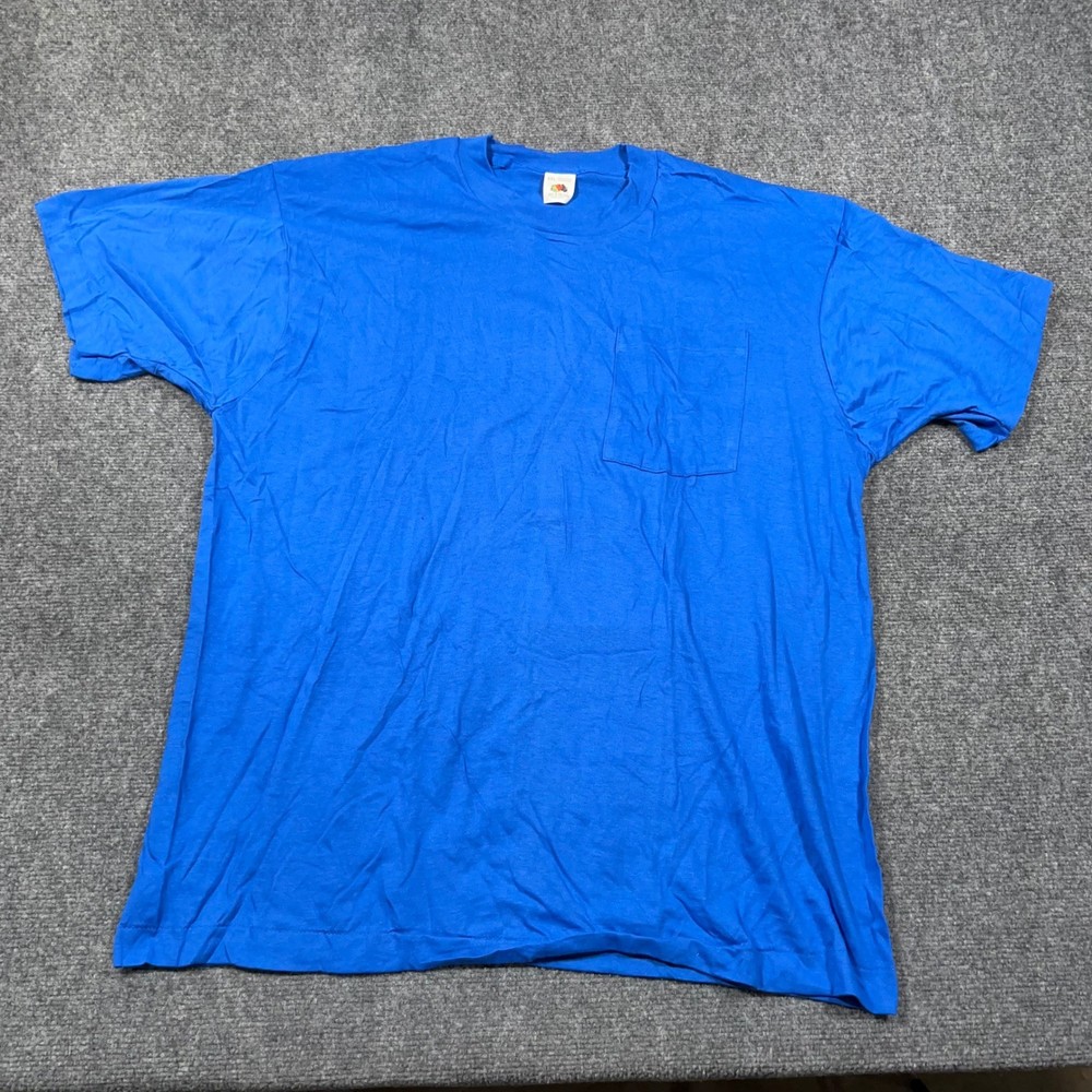 Fruit of the Loom Vintage Pocket T-Shirt Mens XXL Solid Cotton Blue Made in USA