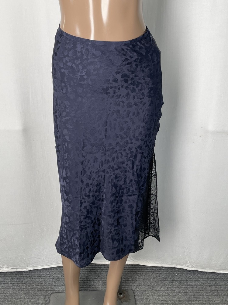 Zadig & Voltaire Women Skirt Encre Navy Blue Size 34 Jayla Leopard Silk Jacquard