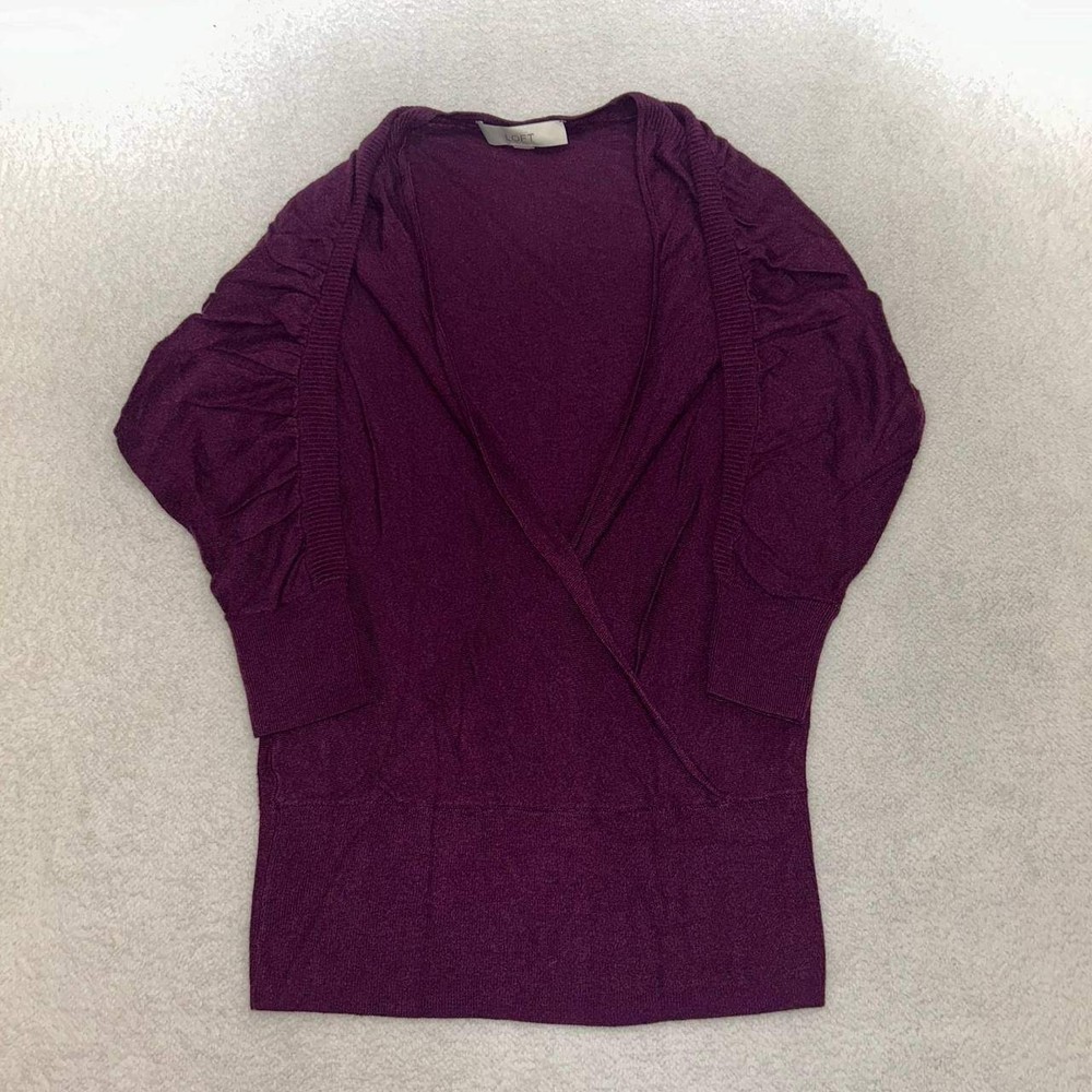 Loft Purple Wrap Soft Sweater Cardigan Burgundy Long Sleeve Women's Size XS